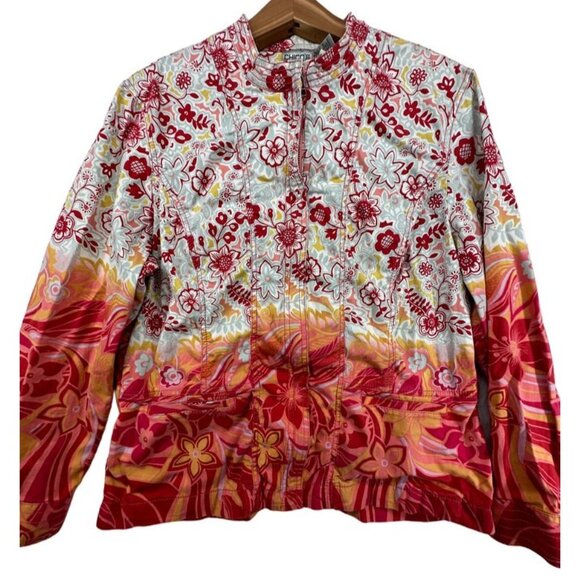 Chicos Womens Jacket Sz 3 XL Full Zip Ombre Boho Floral Lightwt BizCasual Pocket - Picture 1 of 14